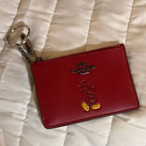 Coach Red Wristlet with Mickey Mouse Design